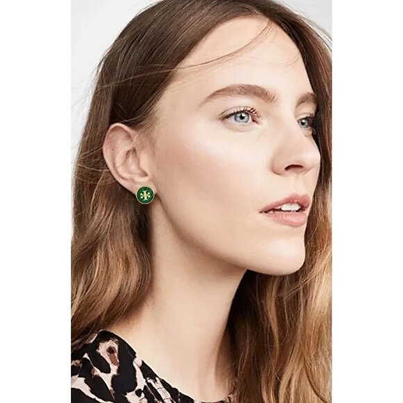 Tory Burch Women's Semi Precious Stud Earrings Green OS - Picture 2 of 13